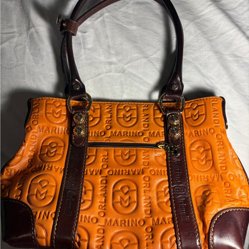 Marino Orlandi Orange and Brown Shoulder Bag